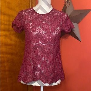 Maroon Maurices Lace Top with Split Back